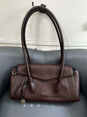 ALDO Dark Brown Structured Shoulder Bag with Logo Lock Detail